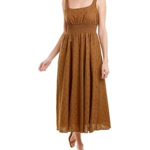 Pearl by Lela Rose Sleeveless Eyelet Midi Dress in Caramel Brown Size 8
